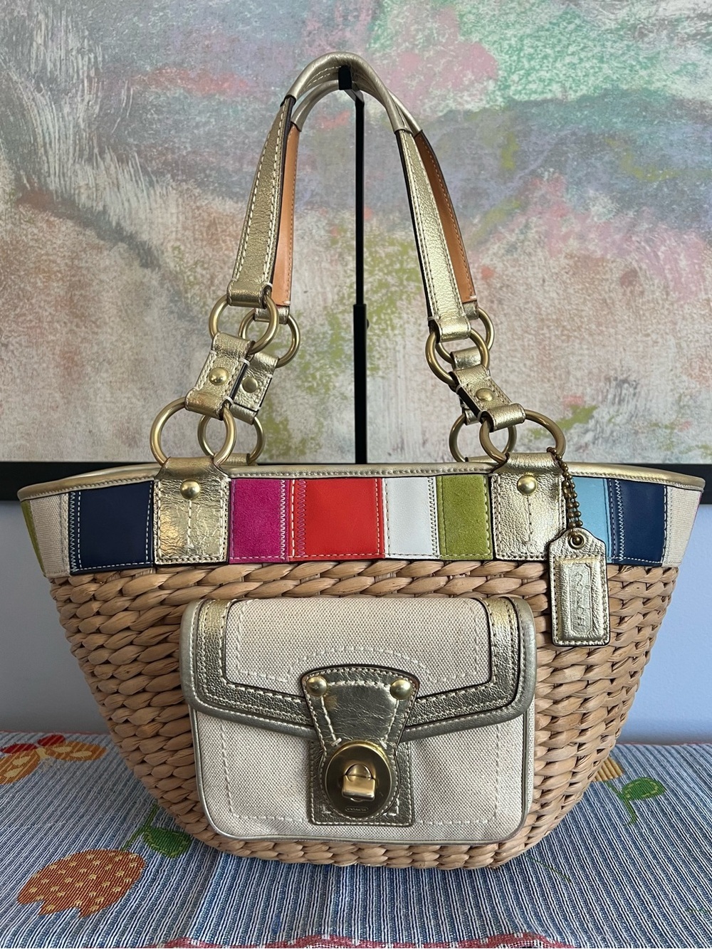 Vintage Y2K Coach 2006 Legacy Large Lily Straw Tote Bag